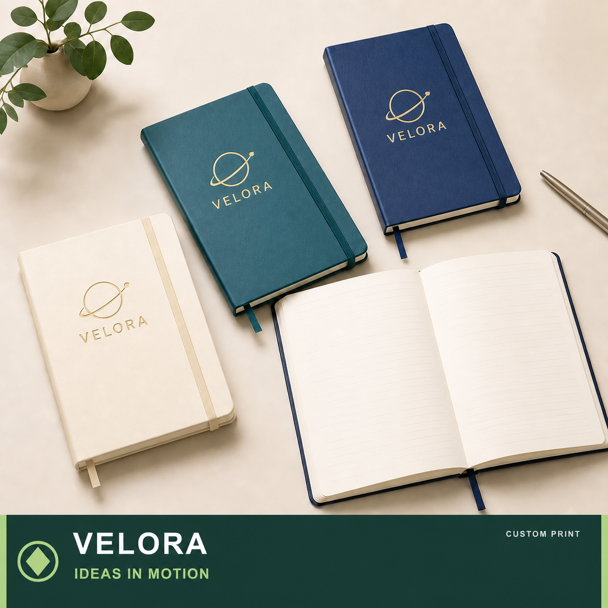 VELORA printed on custom product — IDEAS IN MOTION