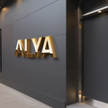 Custom polished gold metal 3D letters mounted on a dark commercial facade