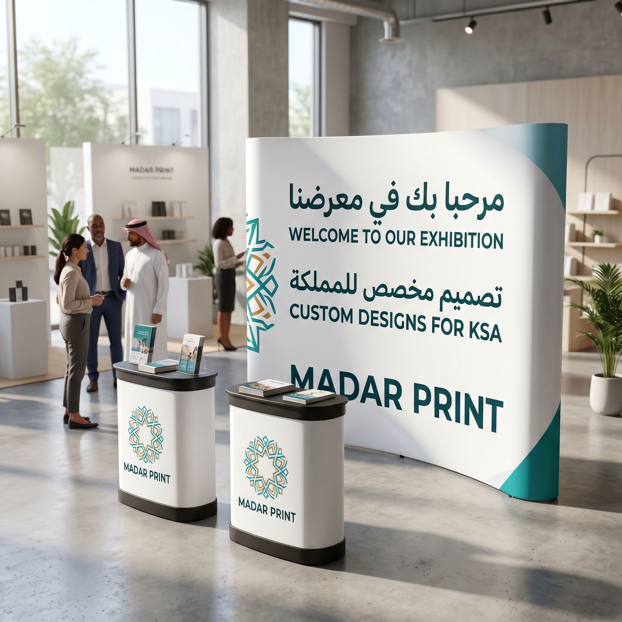 مخصص pop-up displays in a حديث retail space مع vibrant طباعة و versatile علامة تجاريةing features.