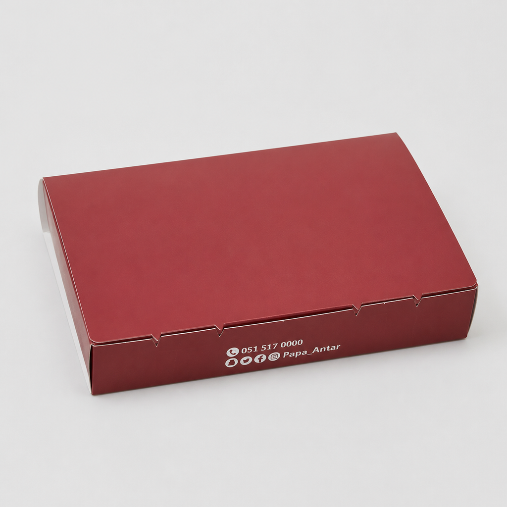 Custom printed shawarma box shown closed from a three-quarter angle