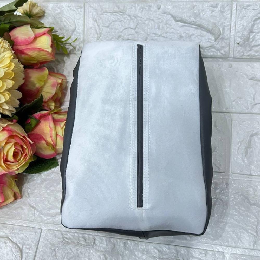 Car accessories, white velvet middle, gray leather edges, plain tissue box — product image 1