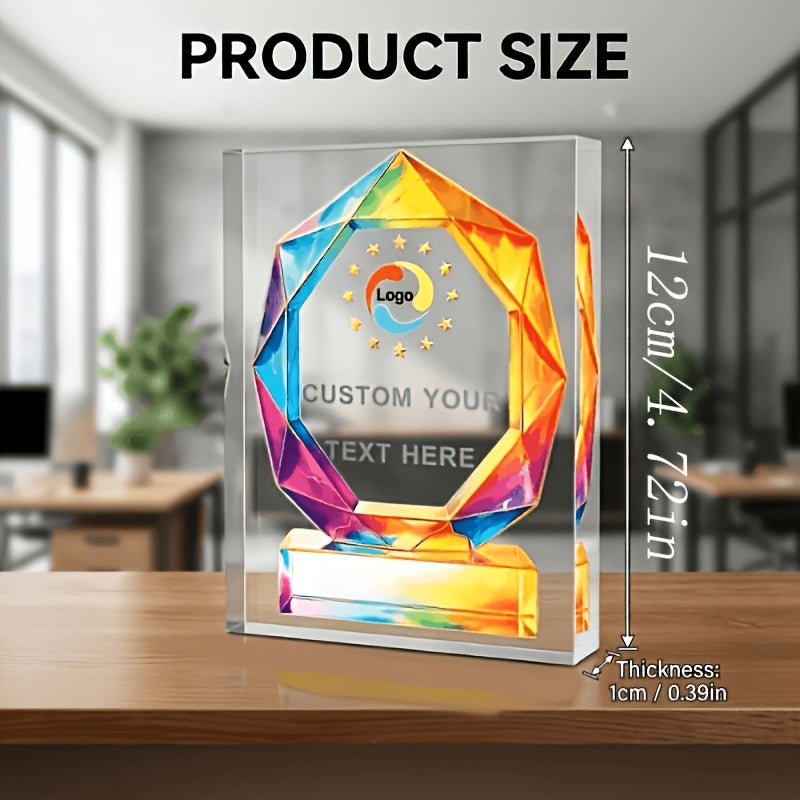 2D Flat, Custom Acrylic Trophy with Name/Logo & Text - Modern Geometric | Made-to-Order Corporate – image 2