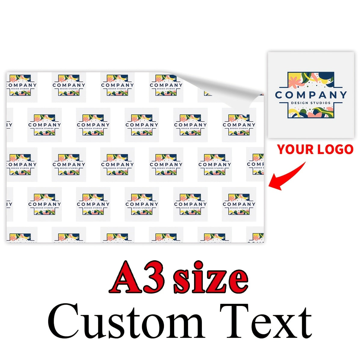 Corporate Custom Custom Logo Wrapping Paper, A3 Size Text Repeat Pattern Gift Wrap Sheets, – Client – image 1