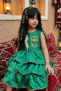Children's green layered dress decorated with beige patriotic foundation day — product image 1