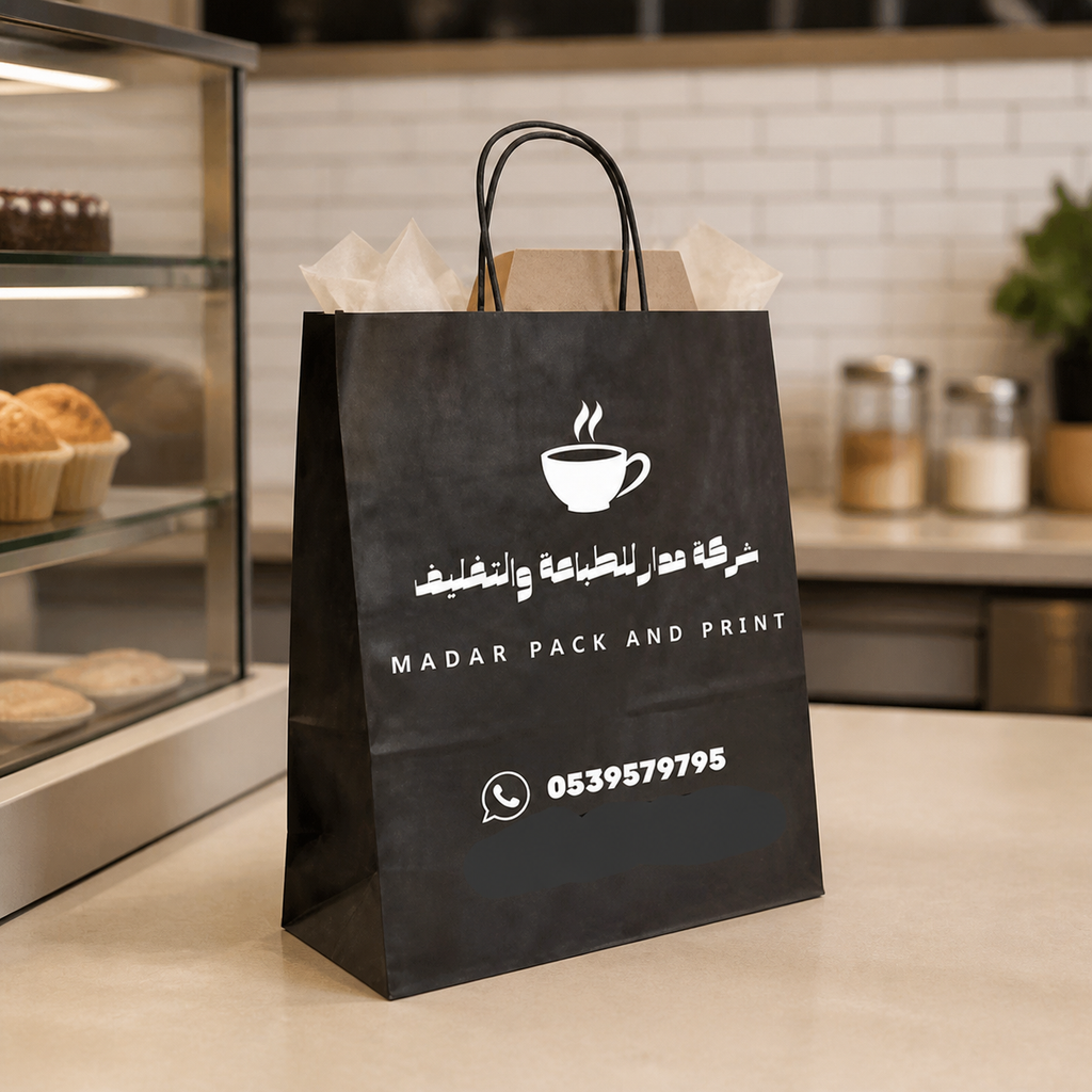 Durable Black Paper Shopping Bag 33x27x12cm Custom Logo Printable — realistic use view