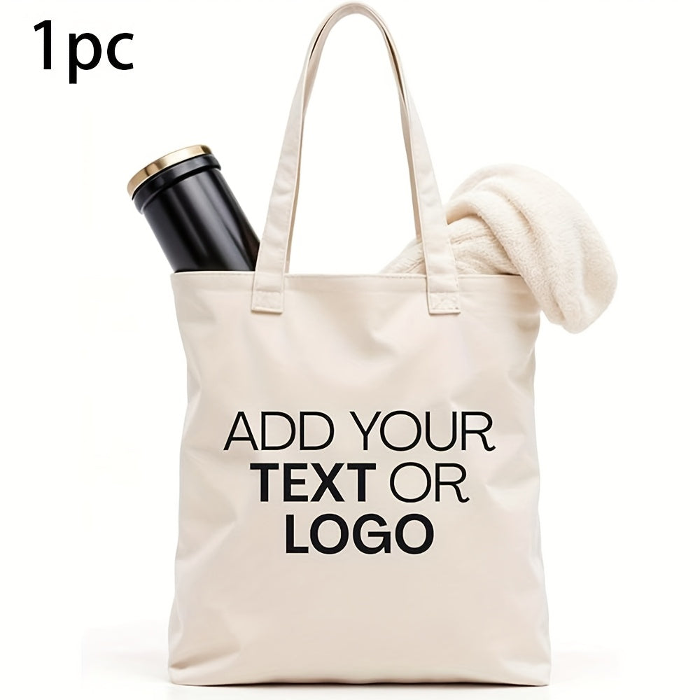 1/20pcs tote bag-reusable durable polyester shopping bag with text/logo, open | Business-Ready Branded – image 3