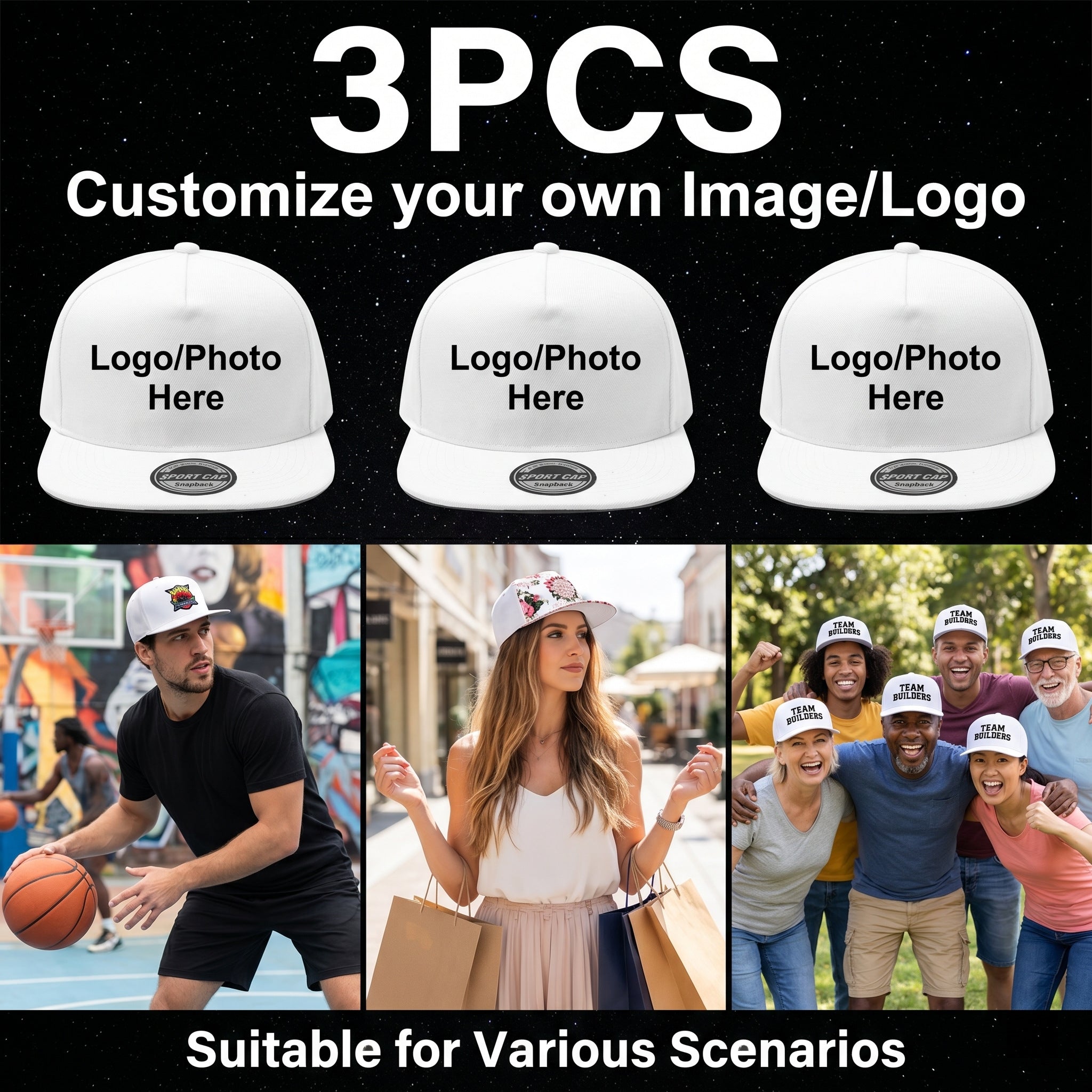 Custom-Printed Specialized Promotional Product – s Custom Flat-Brim Snapback Baseball Caps - -Sided – image 1