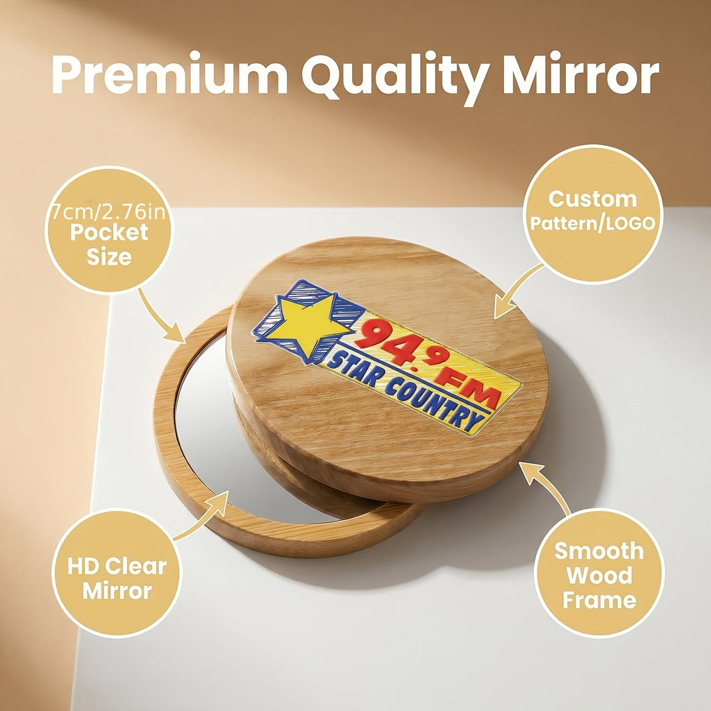 Customizable Wooden Vanity Mirror, Personal Portable Mirror. Promotional Giveaway, Event Gift, Small Event Gift.… - image 1