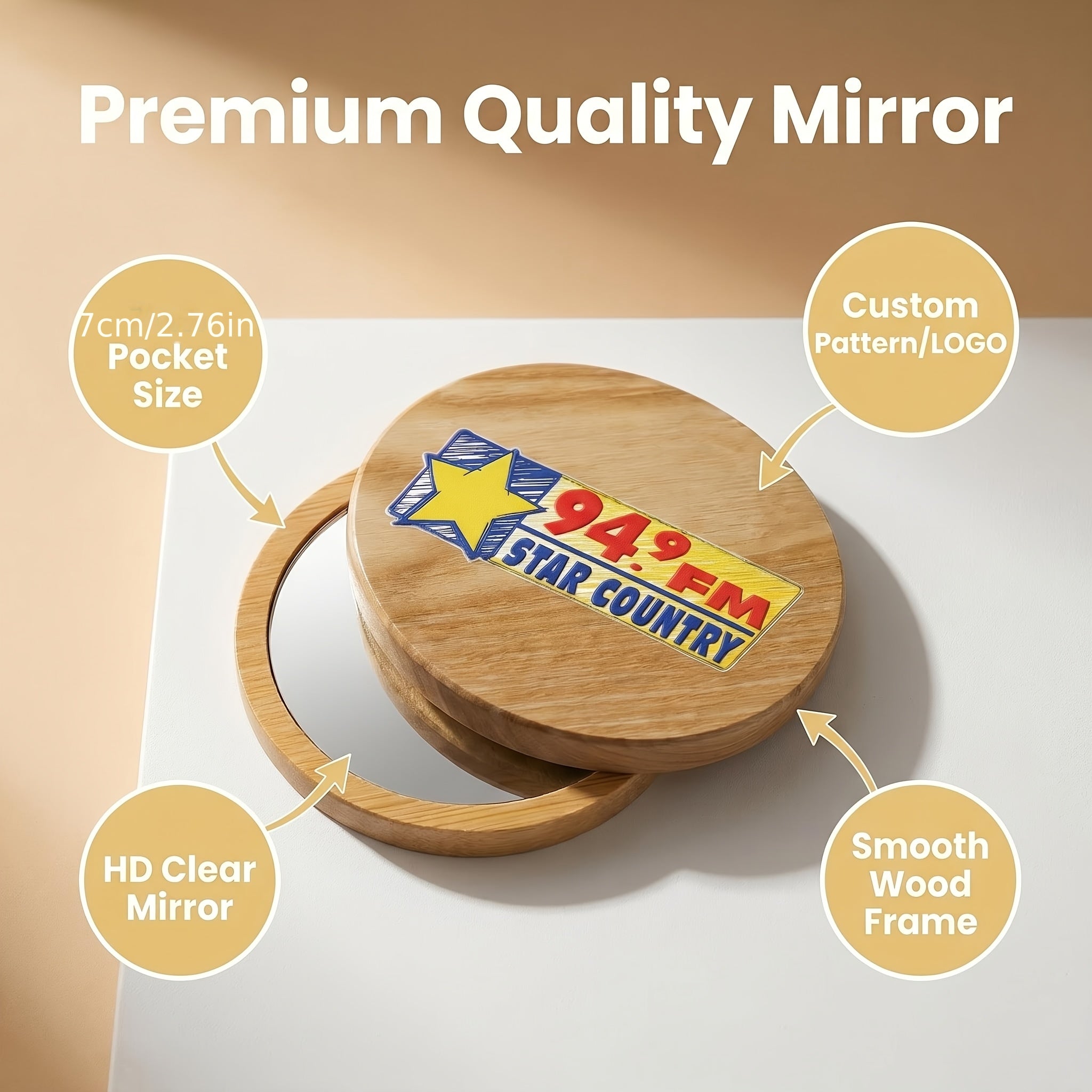 Customizable Wooden Vanity Mirror, Personal Portable Mirror. Promotional Giveaway, Event Gift, Small Event Gift.… - image 1
