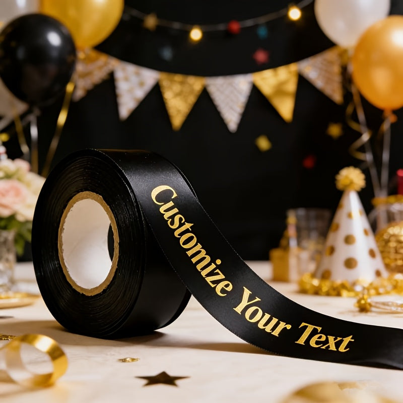 Custom Self-Defined Text 420cm X 3cm Gift Wrapping Ribbon, Black Ribbon with | Photo-Printed Packaging & – image 1