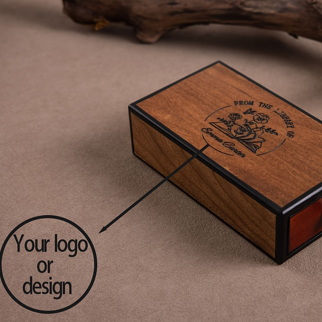Custom-Printed Packaging & Label – A Custom Wooden Storage Box, with Patterns and Text, Stamped Wooden – image 2