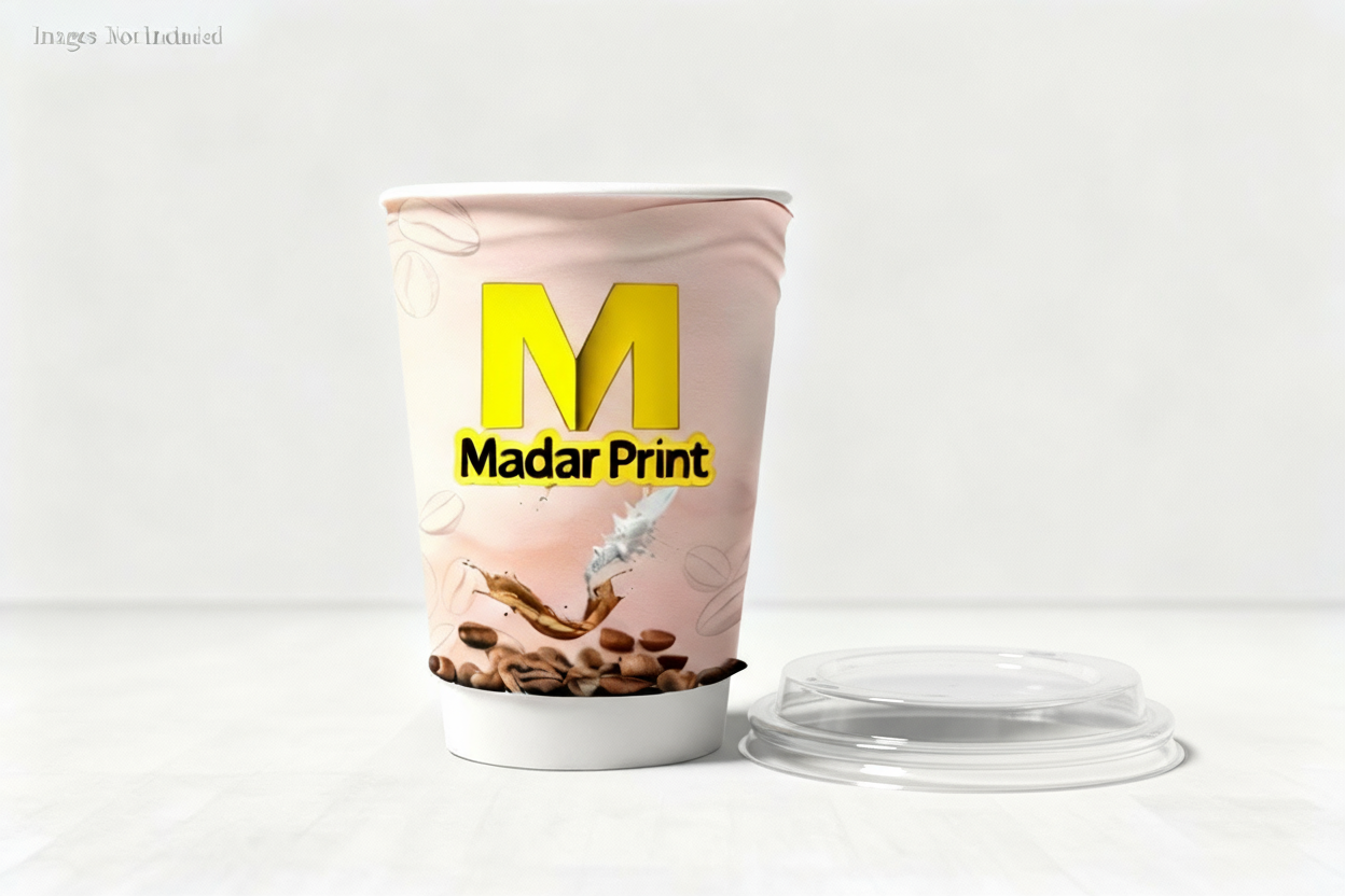 أكواب ورقية 12 أونصة مع أو بدون أغطية الأغطية أسود أبيض شفاف، طباعة بتصميم العميل