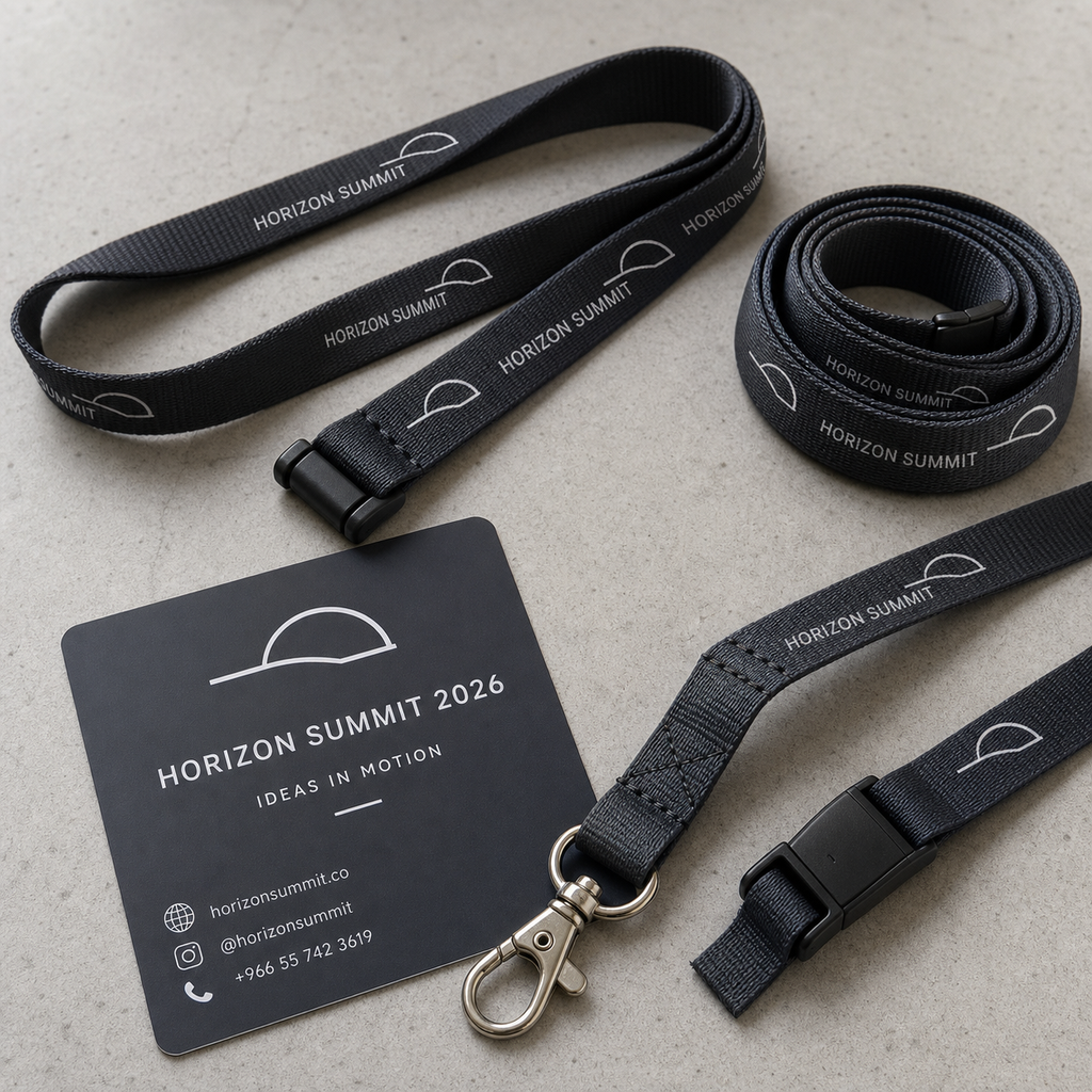 Horizon Summit custom printed lanyards detailed product arrangement
