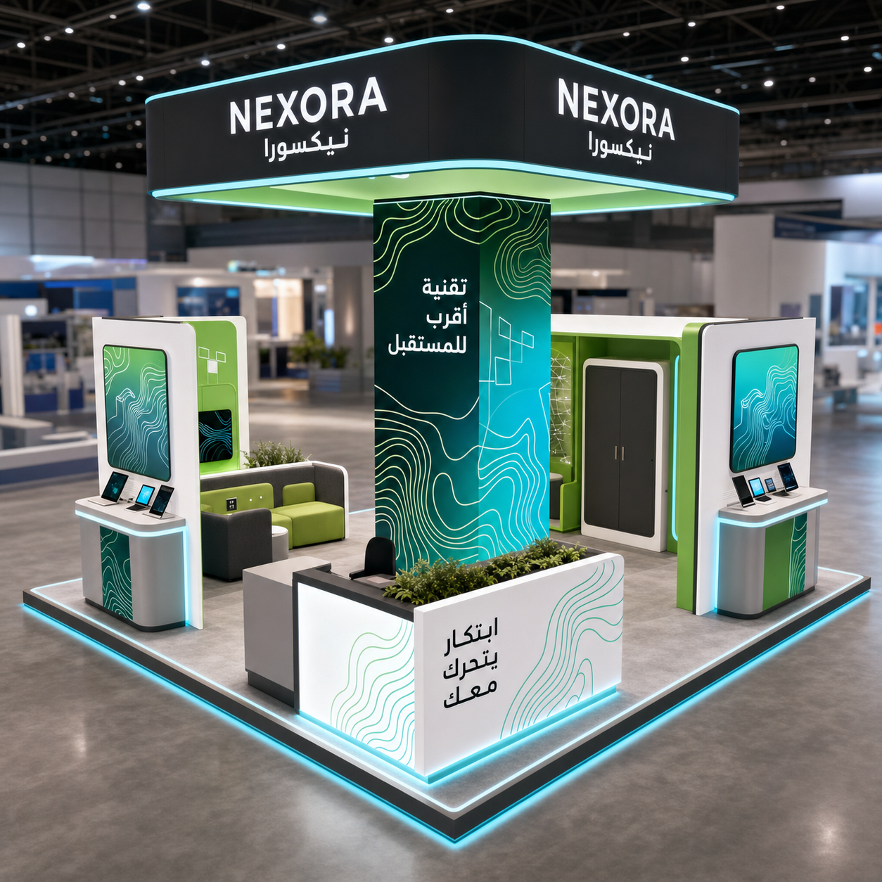 NEXORA 6×6 technology exhibition island booth