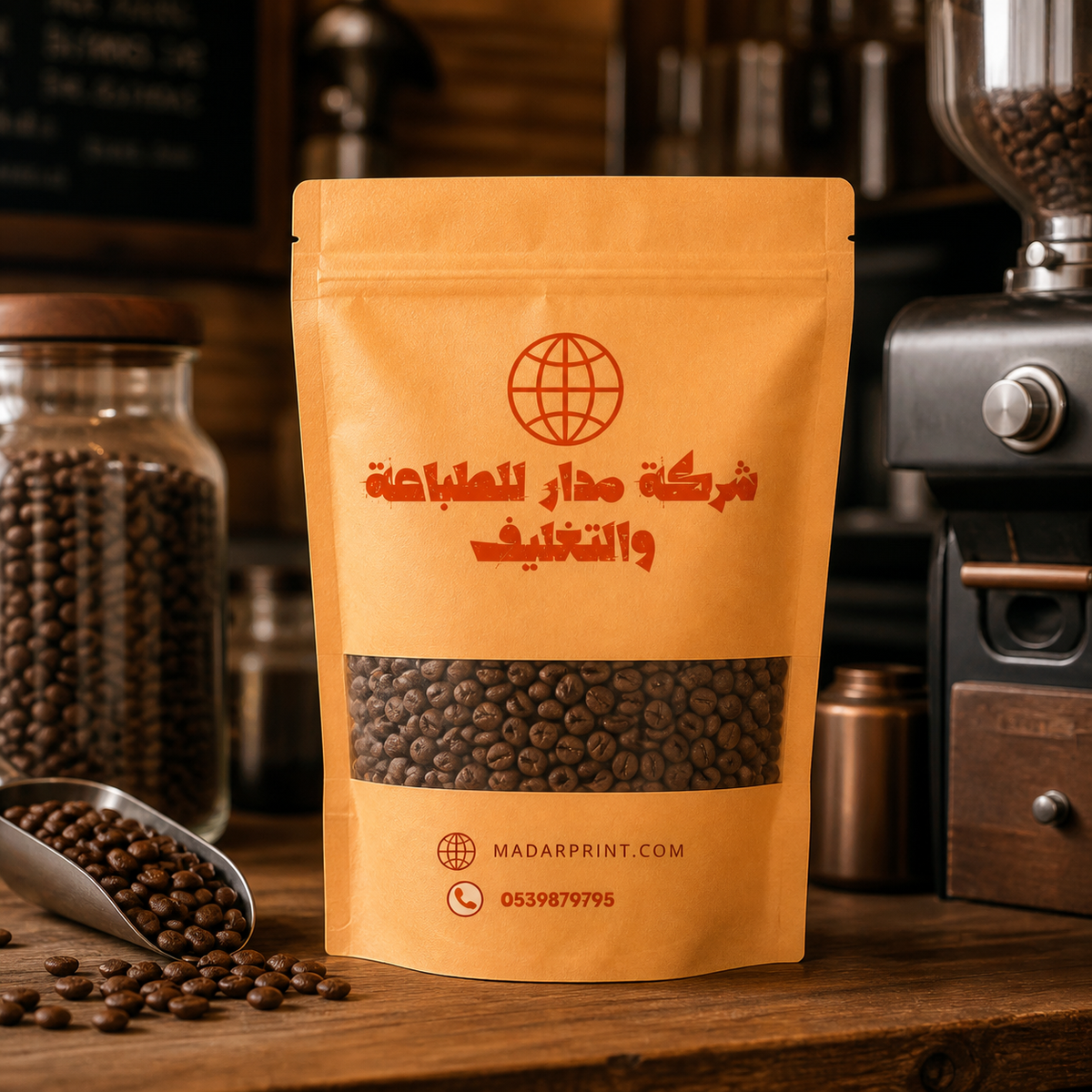 أكياس صغيرة من كرافت بني للقهوة والتوابل بطباعة مخصصة – عرض أثناء الاستخدام