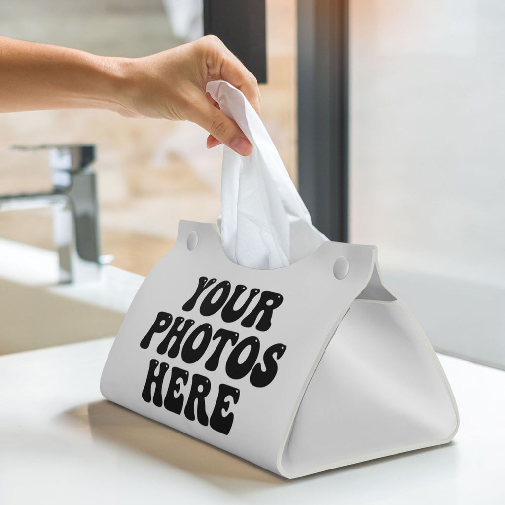 Personalized faux leather tissue box cover with full-color logo