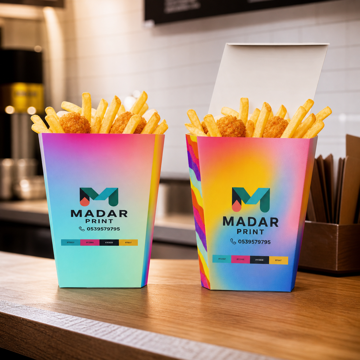 VShape_Delight_Fast_Food_Packaging box — filled fast-food packaging in use