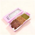 Rectangular wafer finger box reference with a separate transparent window lid and three assorted wafer flavors