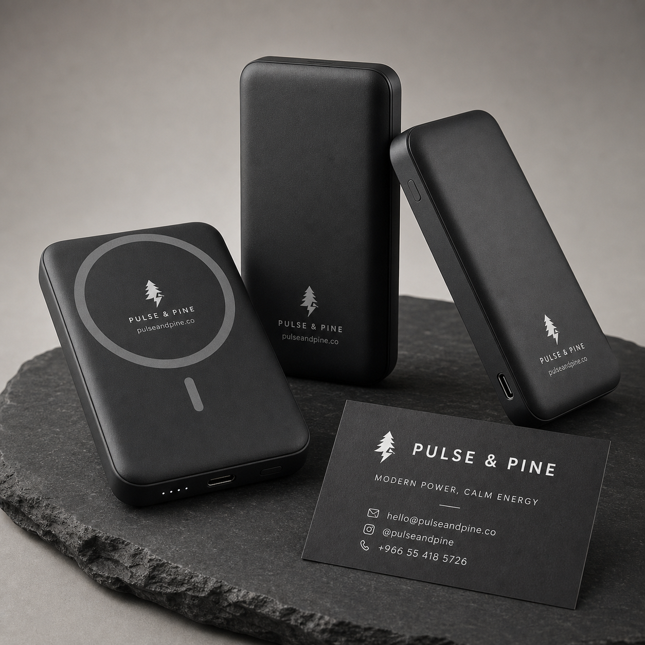 Pulse & Pine custom branded wireless power bank premium product lineup